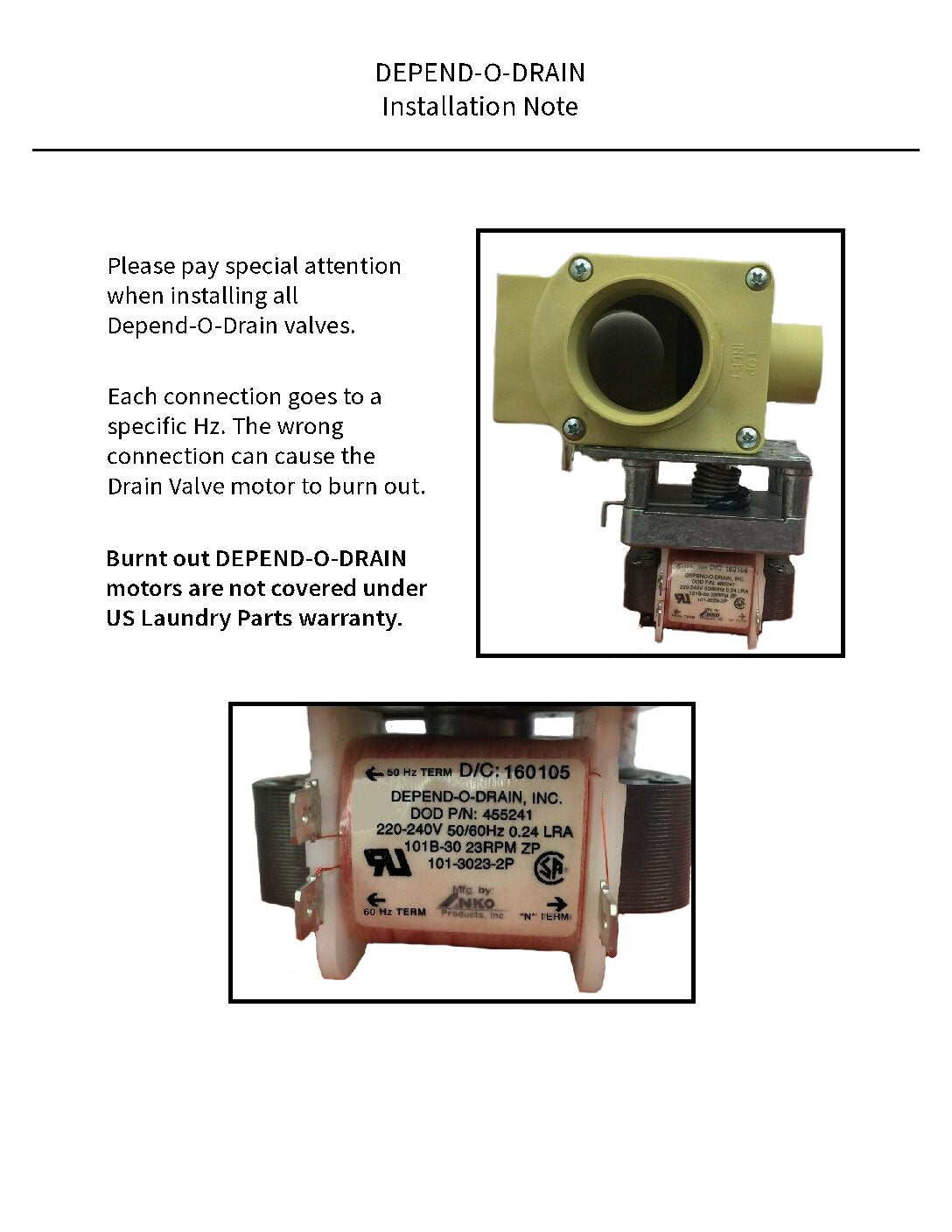 Drain Valve 3" 230V No Over Flow MDB-O-3 Straight Valve